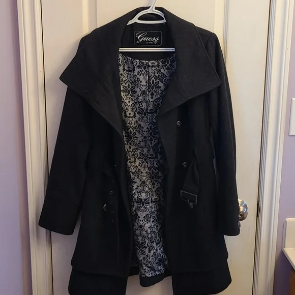 🌬️Guess Grey Ruffle Pea Coat - Picture 11 of 14